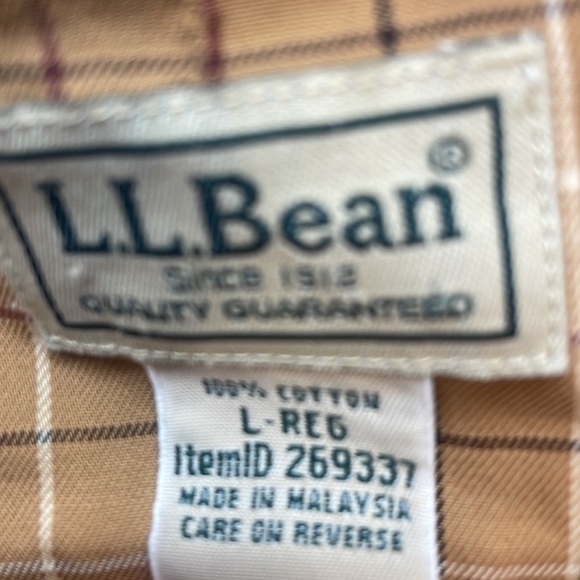 LL Bean brown long sleeve beige button down collared Wrinkle Resistant shirt - Picture 8 of 8